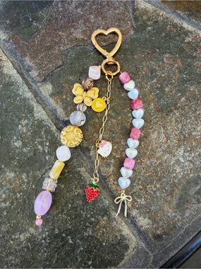 Whimsical Beaded Heart Keychain with Charms